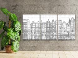 PontPöttyöző - Amszterdami otthonok 2 (3 db-os készlet) Méret: 30x40cm (3db), Keretezés: Keret nélkül (csak a vászon), Szín: Kék