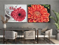  Festés számok szerint - Vörös virágok (2 db-os készlet) Méret: 30x40cm (2db), Keretezés: Keret nélkül (csak a vászon)