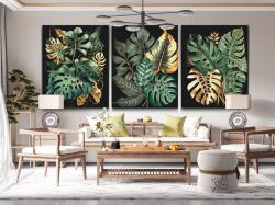 Festés számok szerint - Trópusi kúszónövény könnyezőpálma (3 db-os készlet) Méret: 30x40cm (3db), Keretezés: Kartonlemezen