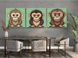 Gyémánt kirakó - Majmok (3 db-os készlet) Méret: 50x50cm (3db), Keretezés: Műanyagtáblával, Gyémántok: Négyzet alakú