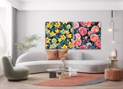 Festés számok szerint - Virágos háttér (2 db-os készlet) Méret: 50x50cm (2db), Keretezés: Keret nélkül (csak a vászon)