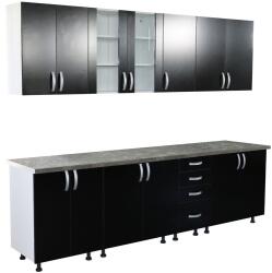 Spectral Mobila Bucatarie Zebra 260 cm din PAL Negru cu blat termoizolant gri