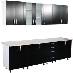 Spectral Mobila Bucatarie Zebra 260 cm din PAL Negru cu blat termoizolant alb/bej