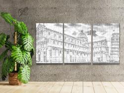  PontPöttyöző - Pisai ferde torony 1 (3 db-os készlet) Méret: 40x60cm (3db), Keretezés: Keret nélkül (csak a vászon), Szín: Fekete