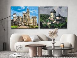 Festés számok szerint - Karlštejn és Hluboká várak (2 db-os készlet) Méret: 40x50cm (2db), Keretezés: Keret nélkül (csak a vászon)