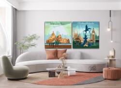  Festés számok szerint - Róma, London (2 db-os készlet) Méret: 50x50cm (2db), Keretezés: Műanyagtáblával