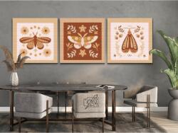 Gyémánt kirakó - Boho pillangó (3 db-os készlet) Méret: 50x50cm (3db), Keretezés: Keret nélkül (csak a vászon), Gyémántok: Kerek