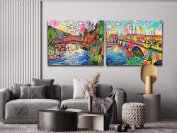 Festés számok szerint - Színes híd (2 db-os készlet) Méret: 30x40cm (2db), Keretezés: Keret nélkül (csak a vászon)