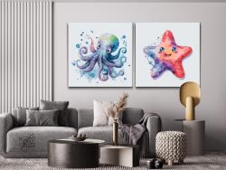 Festés számok szerint - Izgatott tengeri állatkák (2 db-os készlet ) Méret: 30x30cm (2db), Keretezés: Keret nélkül (csak a vászon)