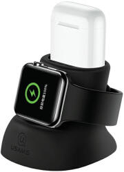 USAMS Szilikon 2 1-ben töltőállvány Apple Watch és AirPods, fekete