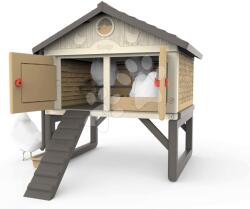 Smoby Coteț pentru 5 găini Cluck Cluck Cottage Beige Smoby 4 uși cu scară și hrănitoare și cuib cu ou fals (SM890100) Casuta pentru copii