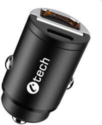 C-TECH USB-s autóstöltő C-TECH UCC-02, 1x Type C + 1 x Type A, 30W, Power delivery 3.0, Quick Charge 3.0, alumínium test (UCC-02)