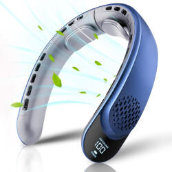 Techsuit - Nyakventilátor (S8) - Hordozható, digitális kijelzővel, 3 szélsebesség, 4000mAh, 7300RPM - Kék