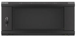 Lanberg WF01-6404-10B 19" 4U SZÉL: 600mm MÉLY: 450mm MAG: 290mm lapraszerelt üvegajtós fekete fali rack szekrény (357263)