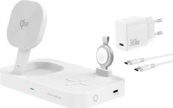 4smarts Trident Qi2 3in1 wireless töltő állomás, Type-C-Type-C kábellel, MFi gyorstöltővel, 30W, fehér (540999) (540999)