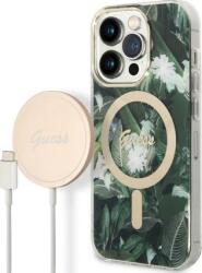GUESS Jungle MagSafe Apple iPhone 14 Pro Max hátlap tok, zöld + MagSafe töltő (GUE2315) (GUE2315)
