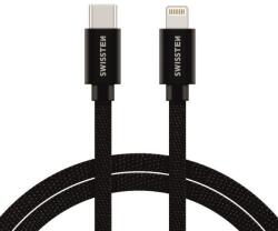 SWISSTEN 71525201 Textile USB Type-C apa - Lightning apa Adat és töltő kábel - Fekete (1.2m) (SW-QU-LIGHUSBC-1.2M-B) (SW-QU-LIGHUSBC-1.2M-B)