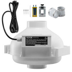 VEVOR Radoncsökkentő csőventilátor rendszer - 98-89 mm átmérő, 260 m³/h légszállítás, csendes működés, nyomásmérővel, kültéri használatra is alkalmas