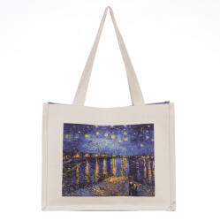 SHOPIKA Geanta de umar din material textil cu imprimeu inspirat din pictura Noapte Instelata deasupra Rhonului a lui Van Gogh