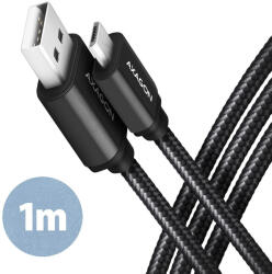AXAGON USB / microUSB-B töltő kábel 1m fekete fonott AXAGON (BUMM-AM10AB)