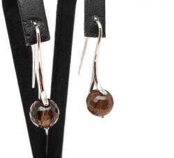 MyVanilla Ásvány Fülbevaló faz hatszög golyó füstkvarc ívelt lógós 10mm