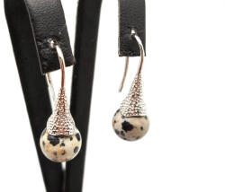 MyVanilla Ásvány Fülbevaló golyó jásp dalmata mintás kürt lógó 10-10, 5mm