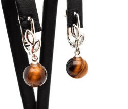 MyVanilla Ásvány Fülbevaló golyó tigrisszem levél záras 10mm