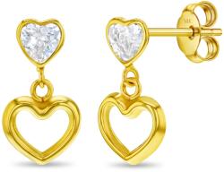 Bebe Gold Cercei din Aur 14K pentru Adolescente, model Heart to Heart Dangle cu Piatra CZ clara, inchidere cu Fluturas