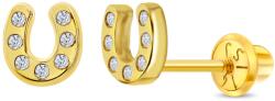 Bebe Gold Cercei din Aur 14K pentru Copii - Potcoava cu pietre CZ albe, inchidere cu Filet si Protectie