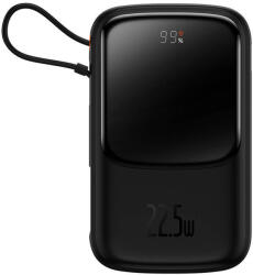 Baseus PPQD060301 Qpow Power Bank, hordozható külső akkumulátor USB/USB-C/Lightning, USB-C kábellel, 20000 mAh, 22.5W, fekete