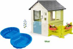 Smoby Set căsuță cu ușă mică și nisipar cu două părți Scoică Jolie Life Smoby cu grădină și sonerie electronică (SM810737-10) Casuta pentru copii