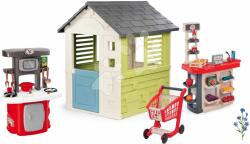 Smoby Set căsuță cu ușă mică și Supermarket Jolie Life Smoby cu cărucior de cumpărături și bucătărie cu cuptor cu microunde (SM810737-2) Casuta pentru copii