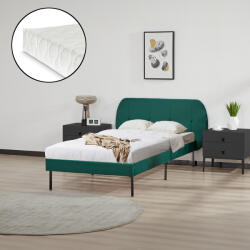 PremiumXL En. Casa Kárpitozott Ágy Porvoo Matraccal bársony 90x200 cm sötétzöld