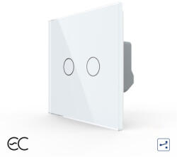 LIVOLO Intrerupator Dublu Cap Scara / Cruce cu Touch LIVOLO din Sticla u2013 Protocol ZigBee EC Alb (VL-FC2SZ2-2G-2W)