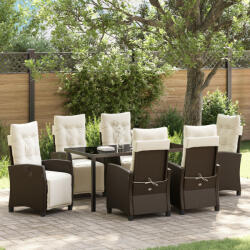 vidaXL 7 db-os Kerti Étkező Szett Barna Poly Rattan (VD3380432)