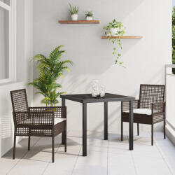 vidaXL 3 Darabos Kerti Étkezőszett Párnákkal Barna Poli Rattan (VD3379870)