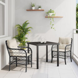 vidaXL 3 Részes Kerti Étkező Szett Párnákkal Fekete Poly Rattan (VD3380197)