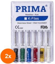 Prima Set 2 x 6 Ace Endodontice Kerr K-Files, Nr. 45-80 Asortate, 25 mm, pentru Canal Radicular, Prima (TEV-2xVTR-0629-45-80-AST)