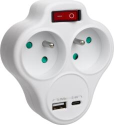 Maclean MCE336 Hálózati Dugalj aljzatos elosztó kapcsolóval + USB-A / USB-C Kimenettel - Fehér (MCE336) (MCE336)