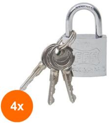 Feroneria Set 4 x Lacat din Crom, 3 Chei, 32 mm, Feroneria (LIZ-4xZLN-4057)