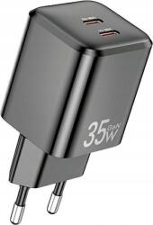 Awei A WEI PD65-EU Hálózati Töltő 2 Type-C Aljzat 35 W, PD Gyorstöltő, Fekete ( )
