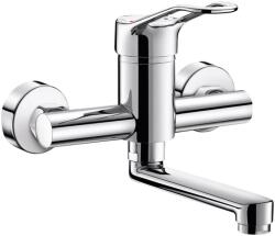 Delabie fali csaptelep lyukas karral, L=150mm lengő kifolyó, SECURITOUCH hőszigetelt test, H-M vízre, BIOFIL szűrő kompatibilis, 5L/p, sima tárcsák (DEL2446S)