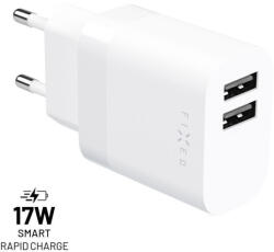 FIXED hálózati töltő, 2*USB-A kimenet, 17W, fehér