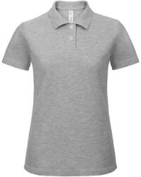 B&C klasszikus fazonú, rövid ujjú Női galléros póló, O07, Heather Grey-XS (BO071513)