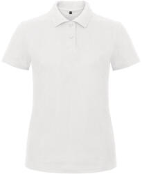 B&C klasszikus fazonú, rövid ujjú Női galléros póló, O07, White-XS (BO070113)