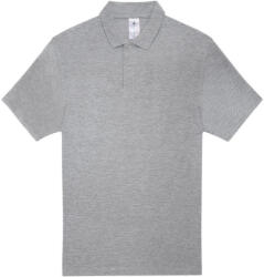 B&C rövid ujjú kétgombos unisex pamut galléros póló O06, Heather Grey-XL (BO061509)