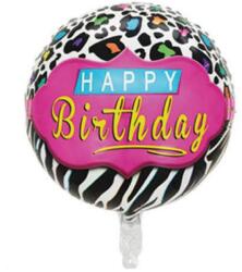  Happy Birthday - kör alakú zebracsíkos lmfo minta - Fólia Lufi - 45cm- vagány léggömb (NA088)