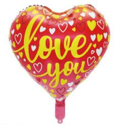  Love You feliratos - Szív formájú piros, sárga felirattal - Fólia Lufi - 45cm - Léggömb - Szerelmes Lufi - Szerelmes Ajándék (NA089)