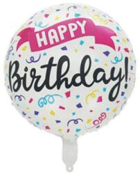  Happy Birthday - kör alakú pink szalagos - Fólia Lufi - 45cm - Léggömb (NA087)