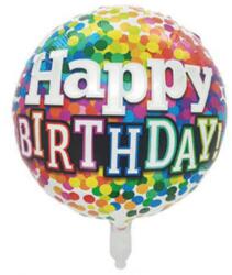  Happy Birthday - kör alakú konfettis minta - Fólia Lufi - 45cm - Léggömb - Szülinapi Party Kellék (NA084)